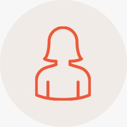 Red line drawing of a generic female user icon on a light beige circular background, symbolizing Individual Therapy and personal growth.