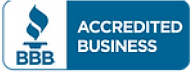 BBB Accredited Business logo displayed on a blue background, perfect for your WordPress site footer or Elementor designs, with a torch symbol on the left and "ACCREDITED BUSINESS" text to the right.