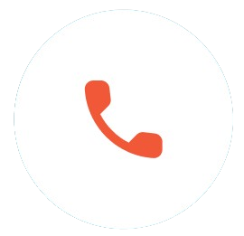 Red phone handset icon centered on a white circle with a black background.